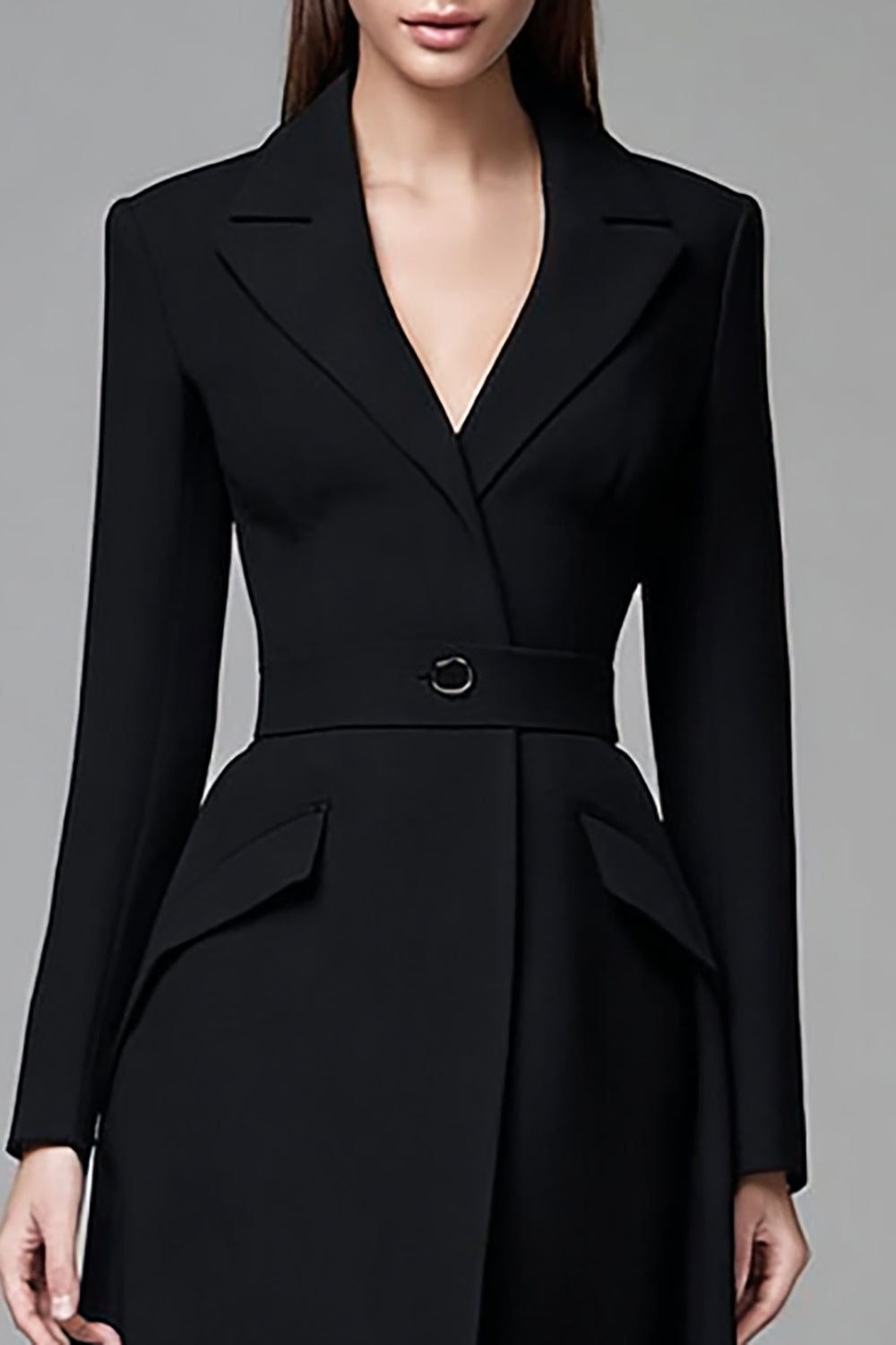 Black Peak Lapel Pencil Short Blazer Dress with Sleeves