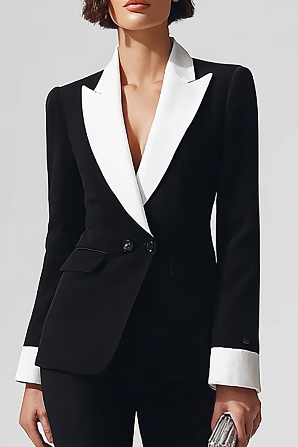2 Piece Black Peak Lapel Flare Leg Business Suits with Sleeves