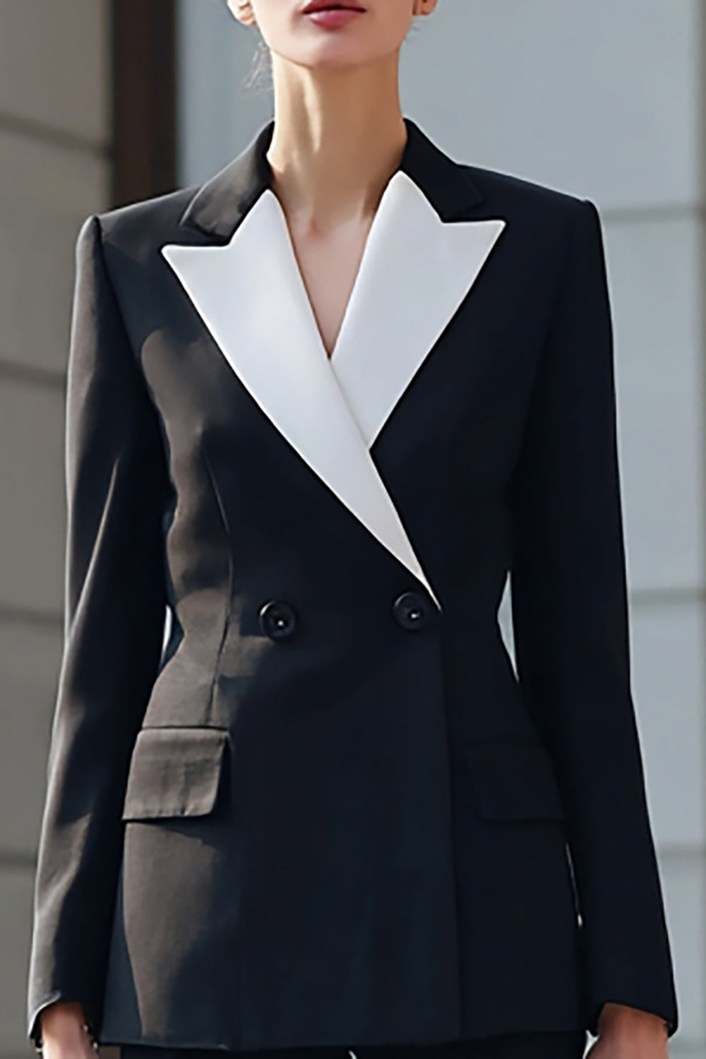 Black Double Breasted 2 Piece Long Sleeves Business Suits