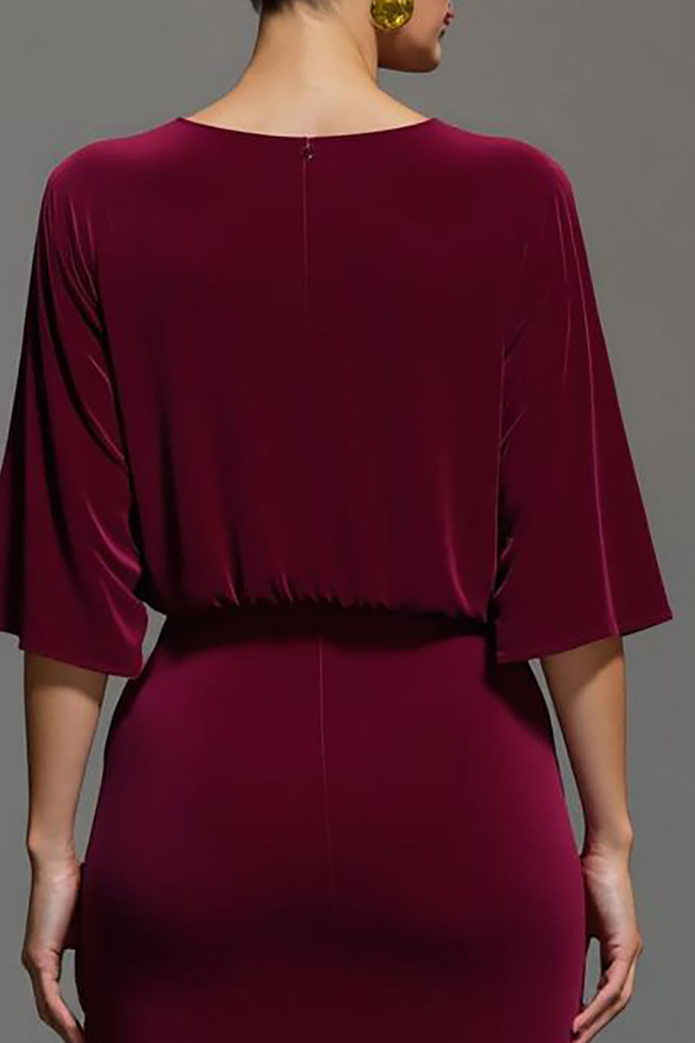 Velvet Burgundy V-Neck Long Holiday Party Dress with Sleeves