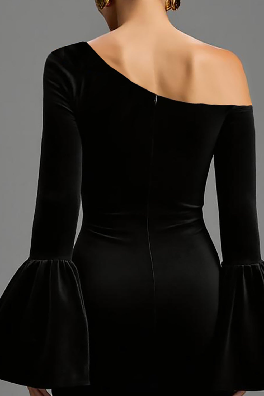 Black Velvet One Shoulder Sheath Long Holiday Party Dress