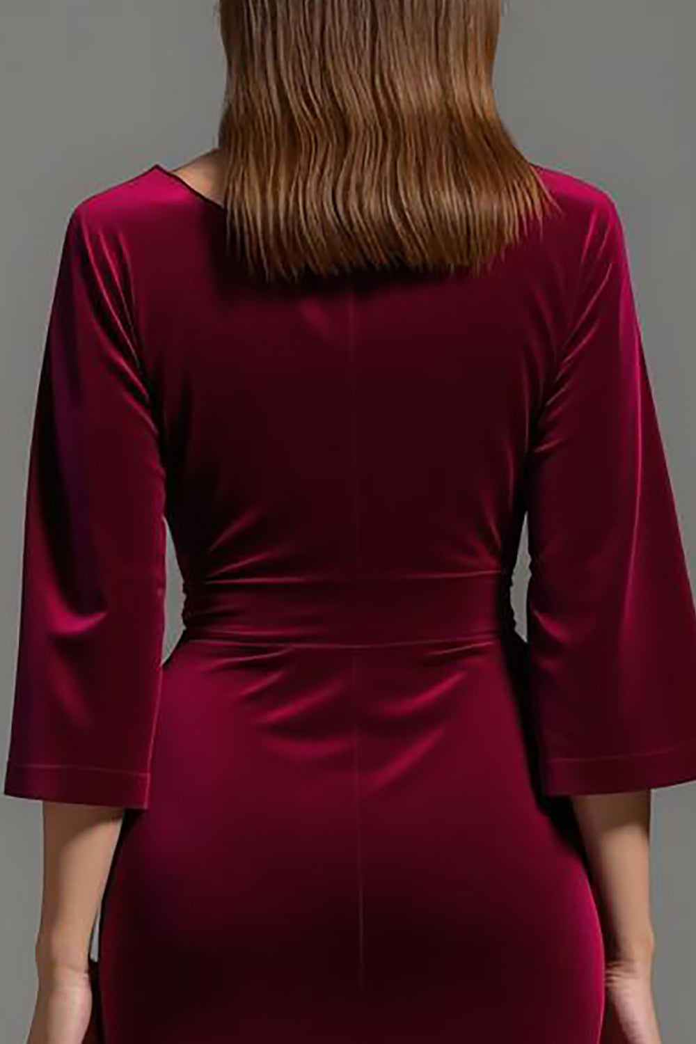 Burgundy Velvet V-Neck Long Holiday Party Dress with Sleeves
