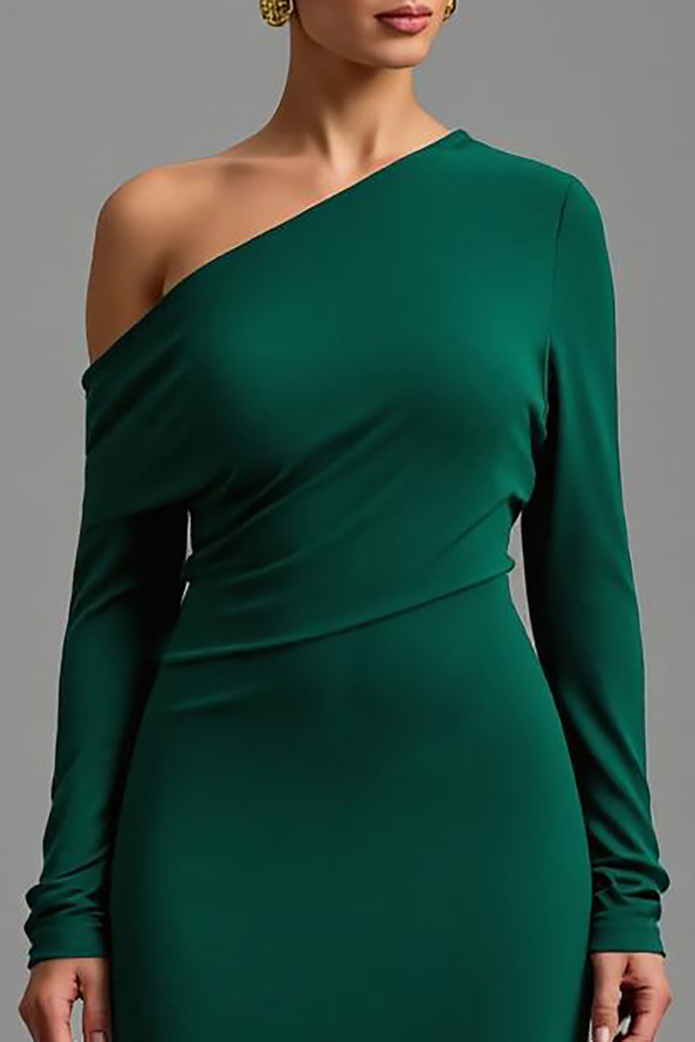 Dark Green Satin One Shoulder Asymmetrical Long Formal Dress