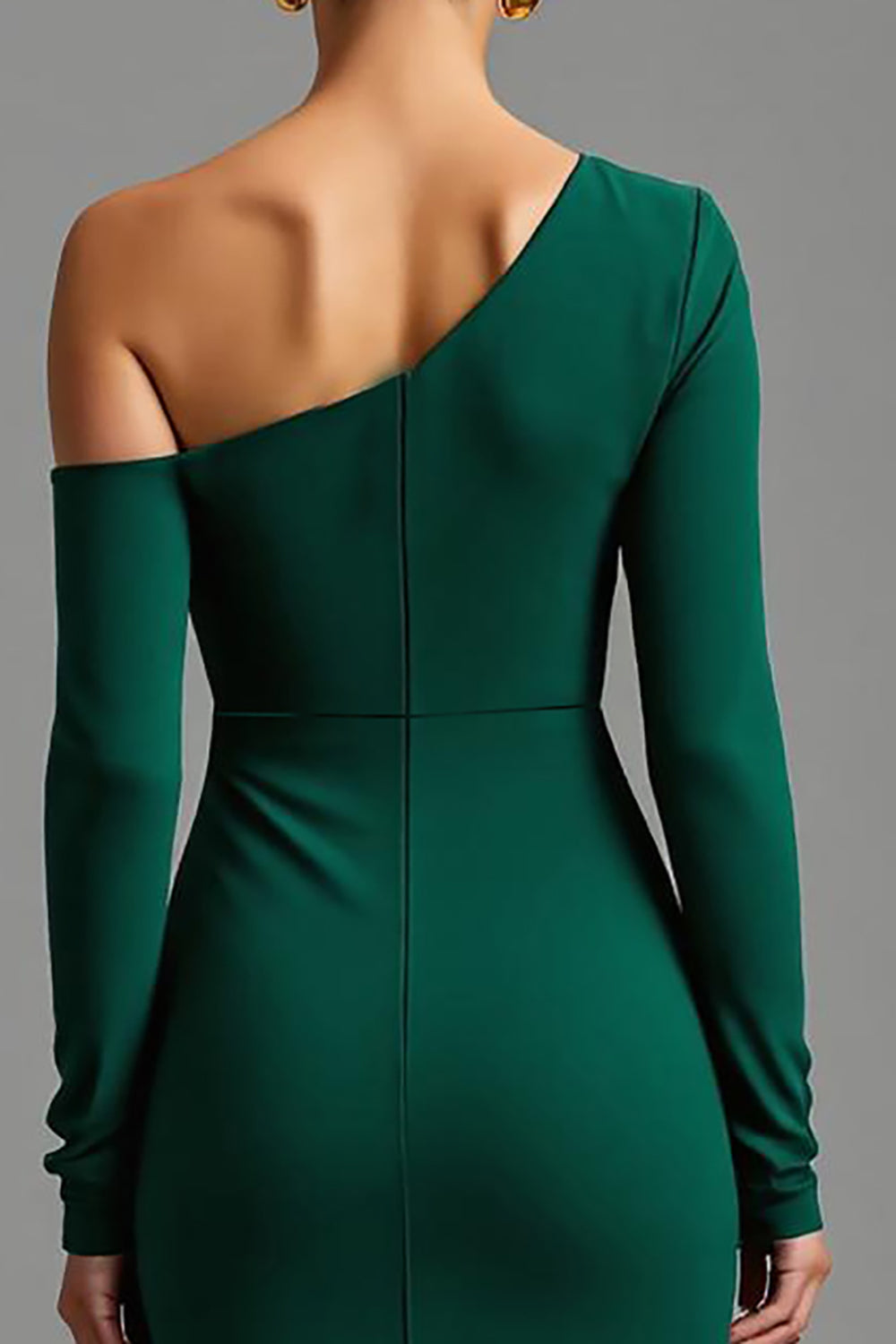 Dark Green Satin One Shoulder Asymmetrical Long Formal Dress