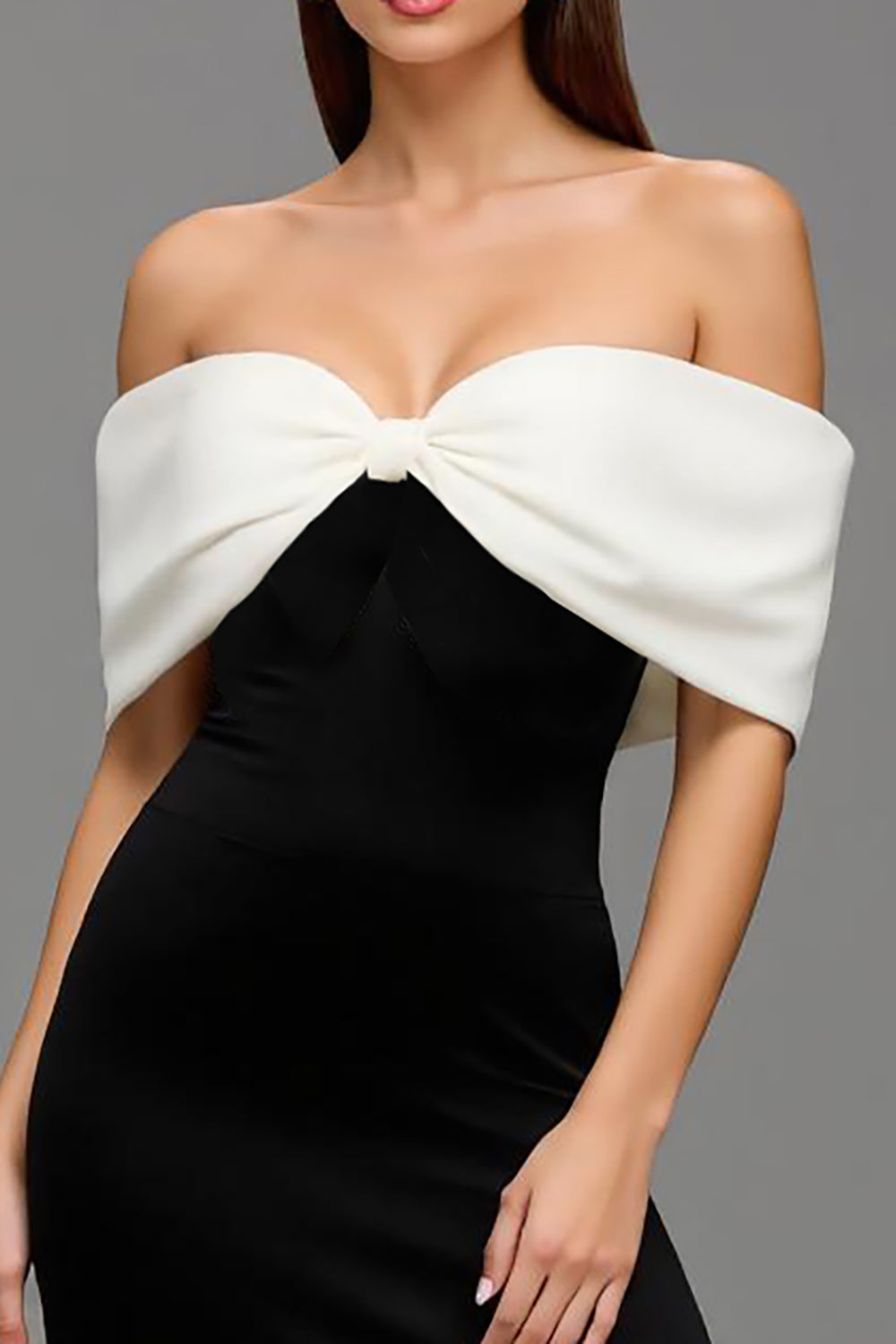 Black and White Off the Shoulder Satin Long Formal Dress