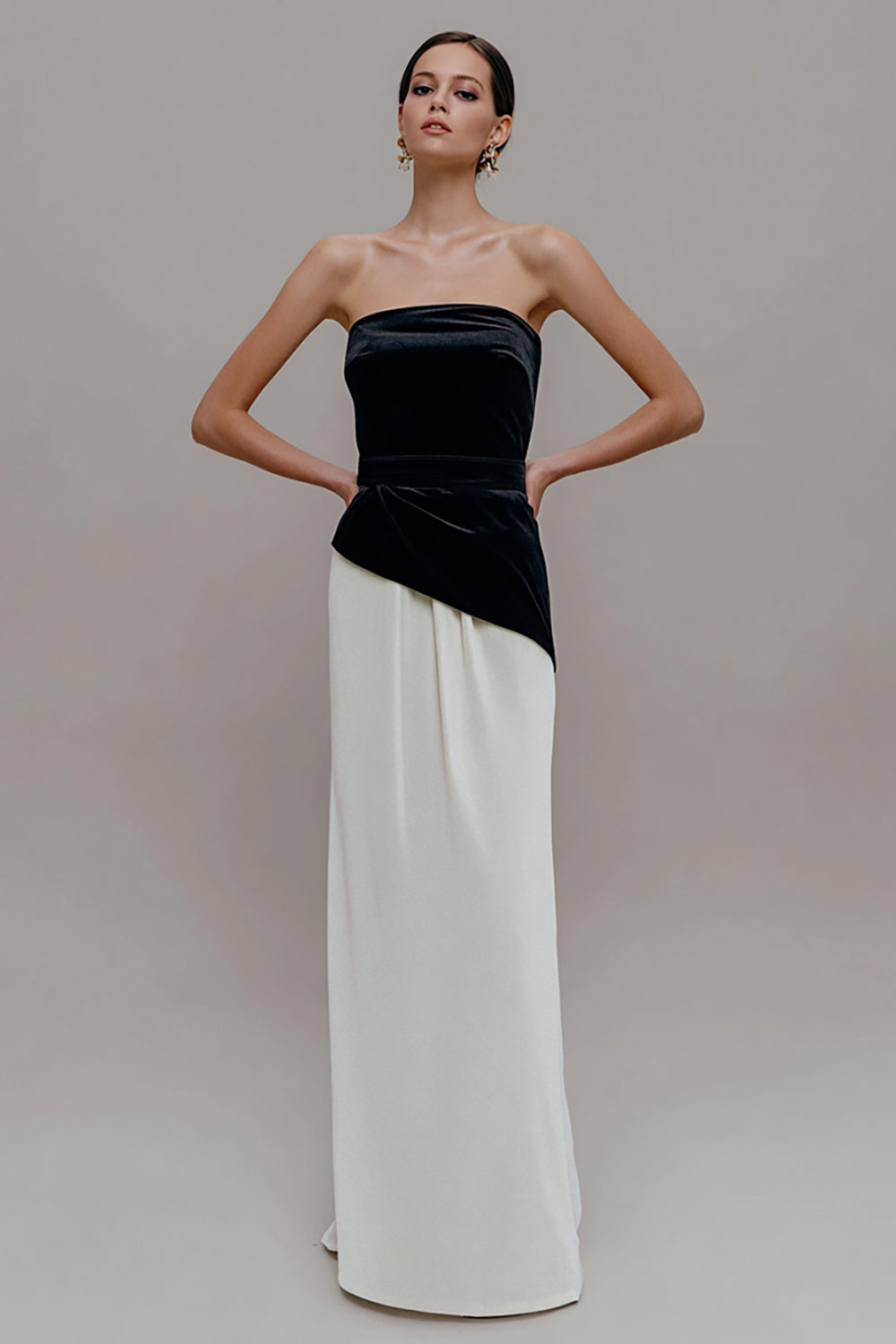 Black and White Sheath Velvet Patchwork Long Holiday Party Dress