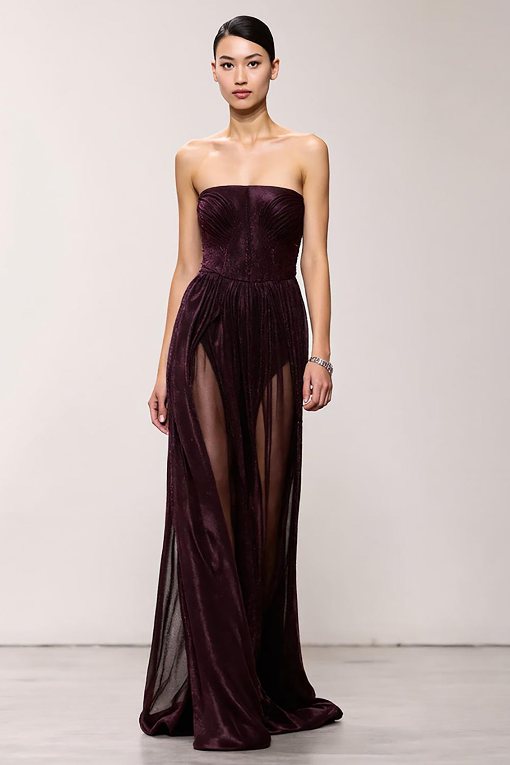 Simple Coffee Sheath Strapless Long Evening Dress