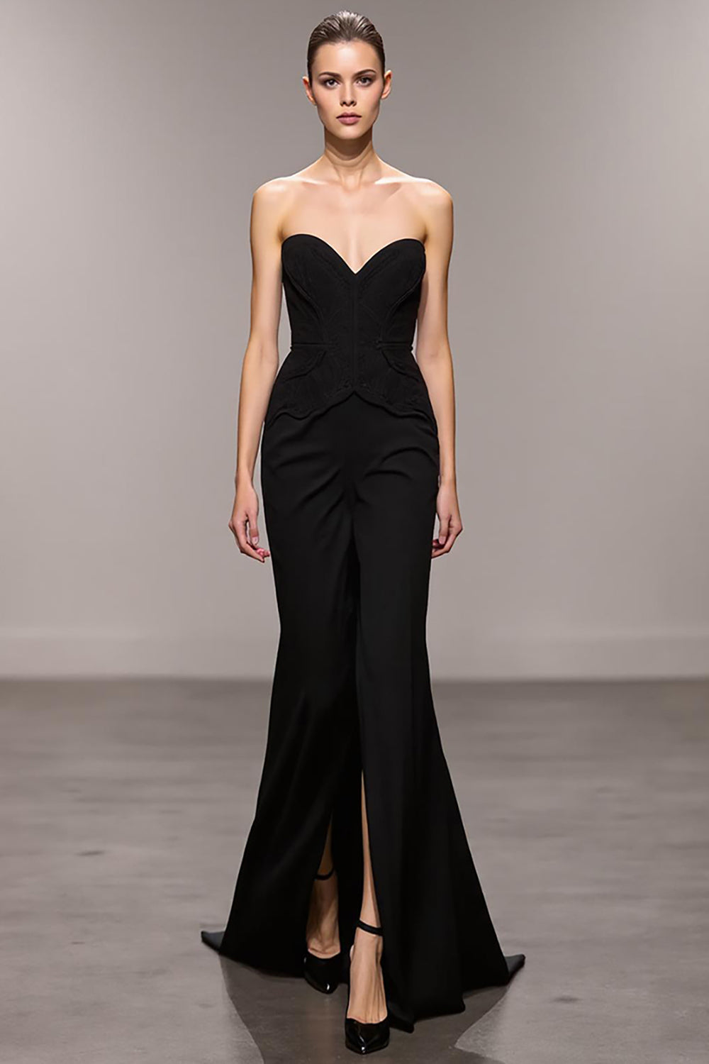 Black Mermaid Sweetheart Long Evening Dress with Slit