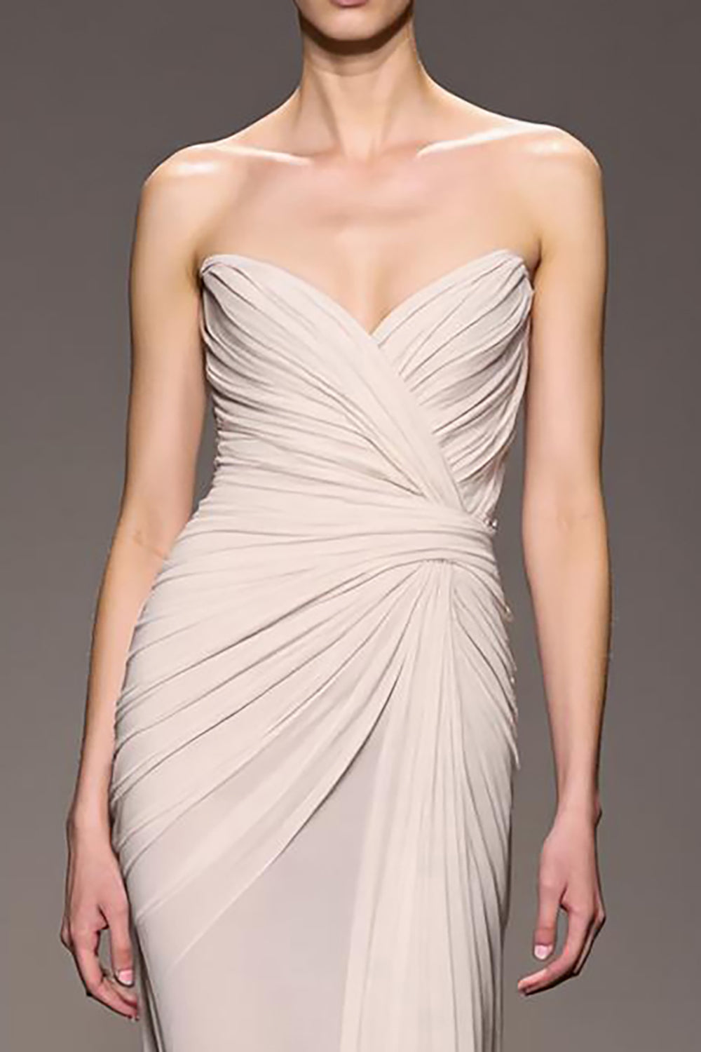 Elegant Ivory Strapless Sheath Ruched Long Evening Dress