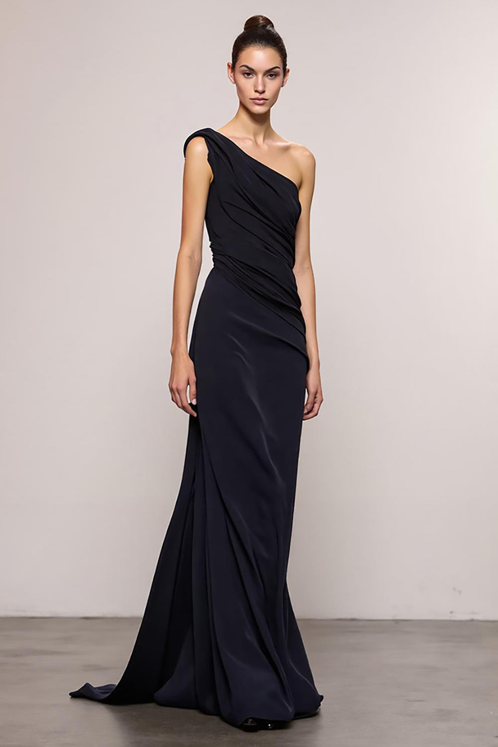 Black One Shoulder Sheath Backless Long Evening Dress