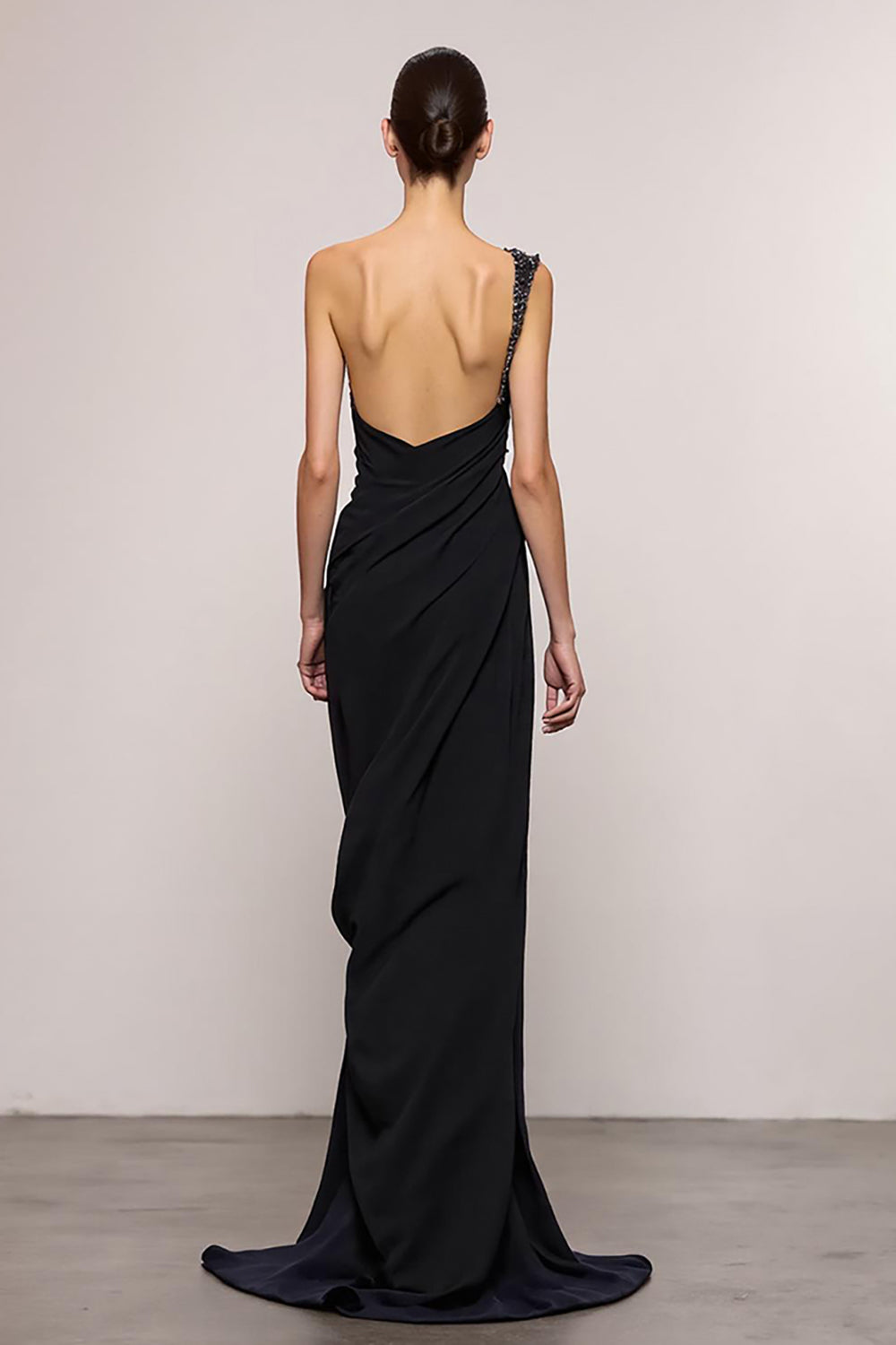 Black One Shoulder Sheath Backless Long Evening Dress