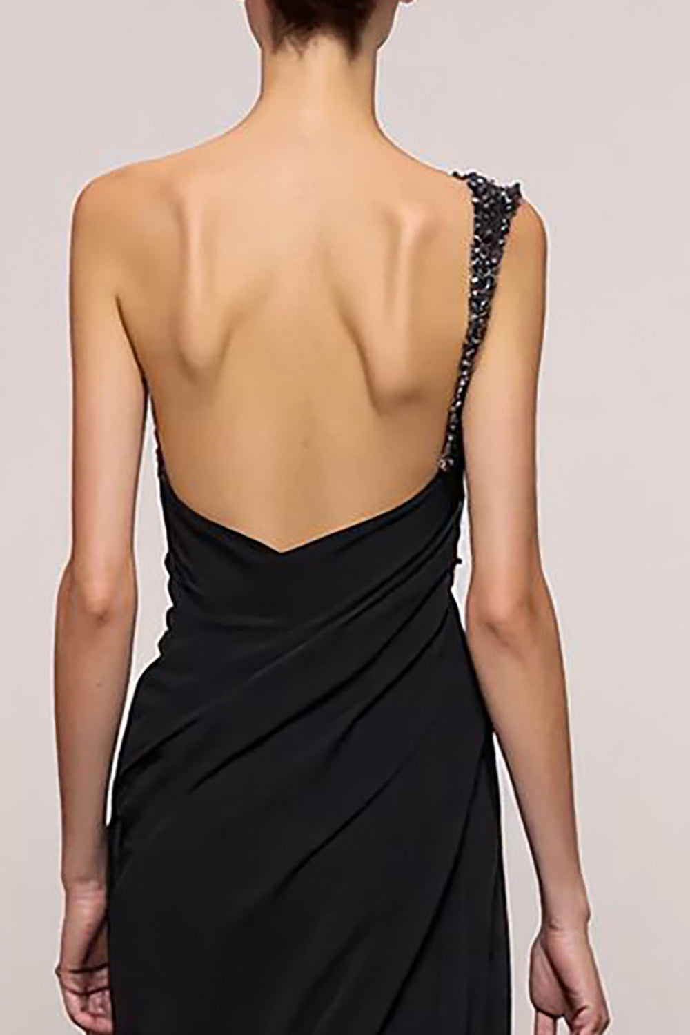 Black One Shoulder Sheath Backless Long Evening Dress