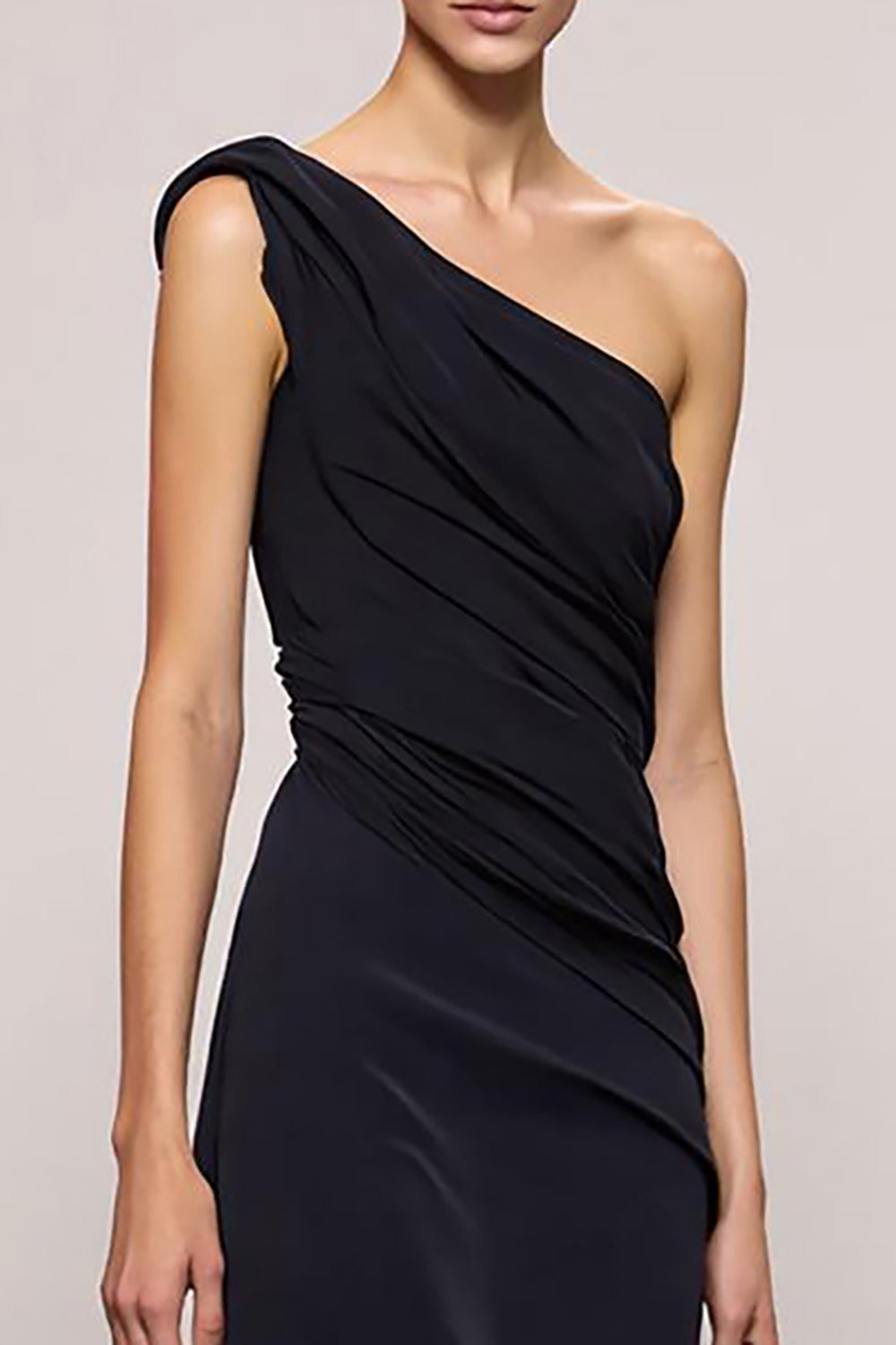 Black One Shoulder Sheath Backless Long Evening Dress