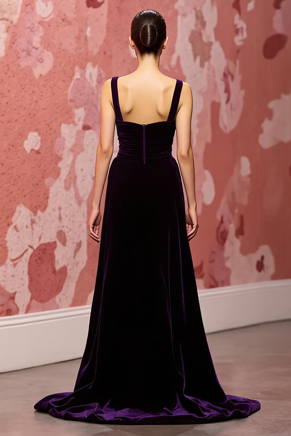 Simple Dark Purple Velvet A Line Long Evening Dress