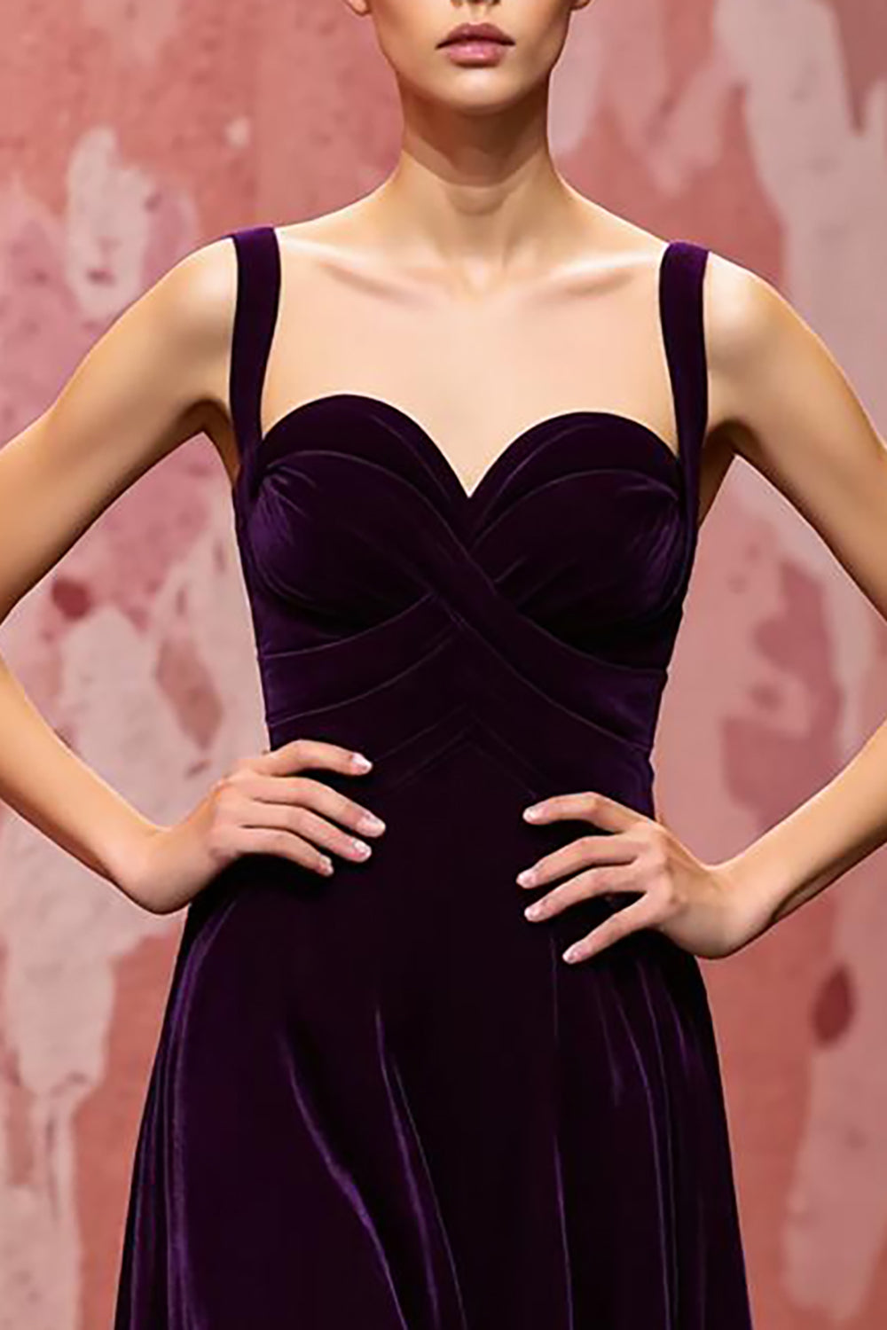 Simple Dark Purple Velvet A Line Long Evening Dress