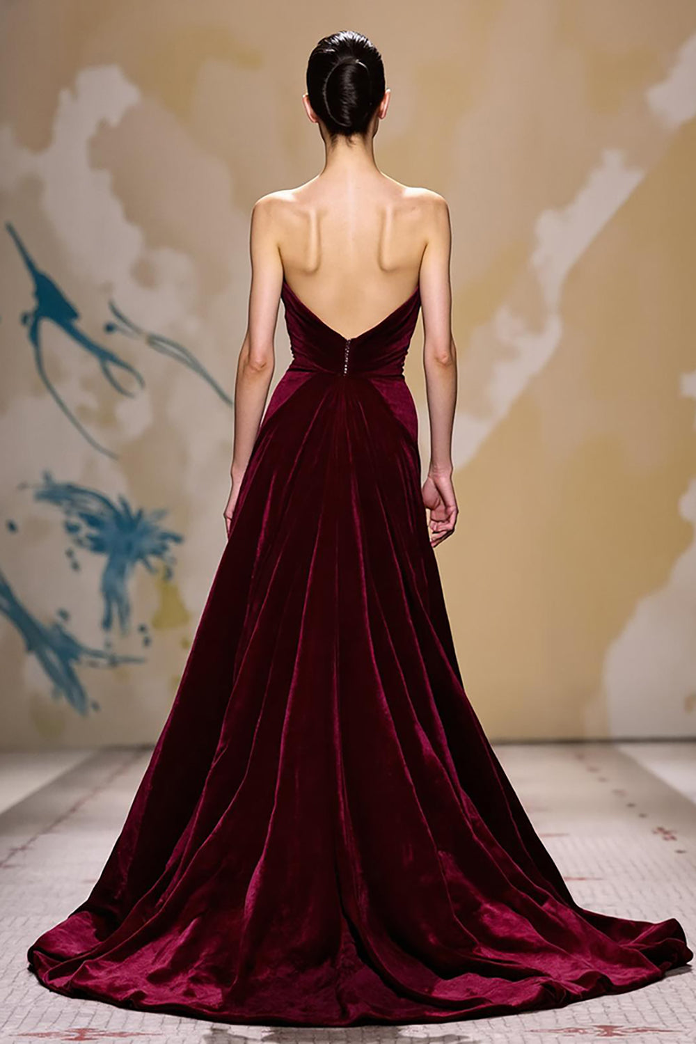 Dark Red Strapless Velvet Long Evening Dress
