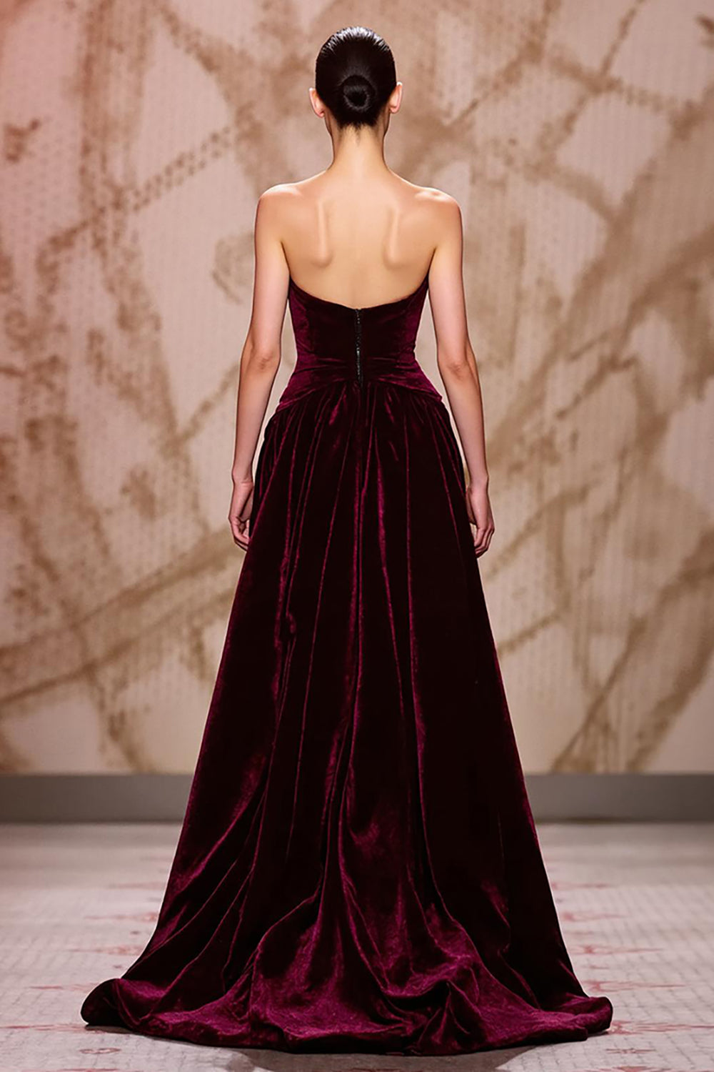 Dark Red Sweetheart Velvet Long Evening Dress with Slit