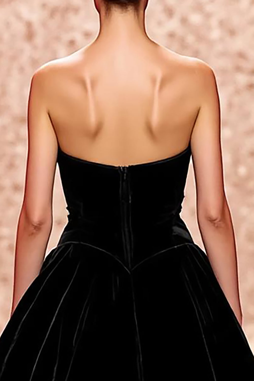 Simple Black Velvet Strapless A Line Long Evening Dress
