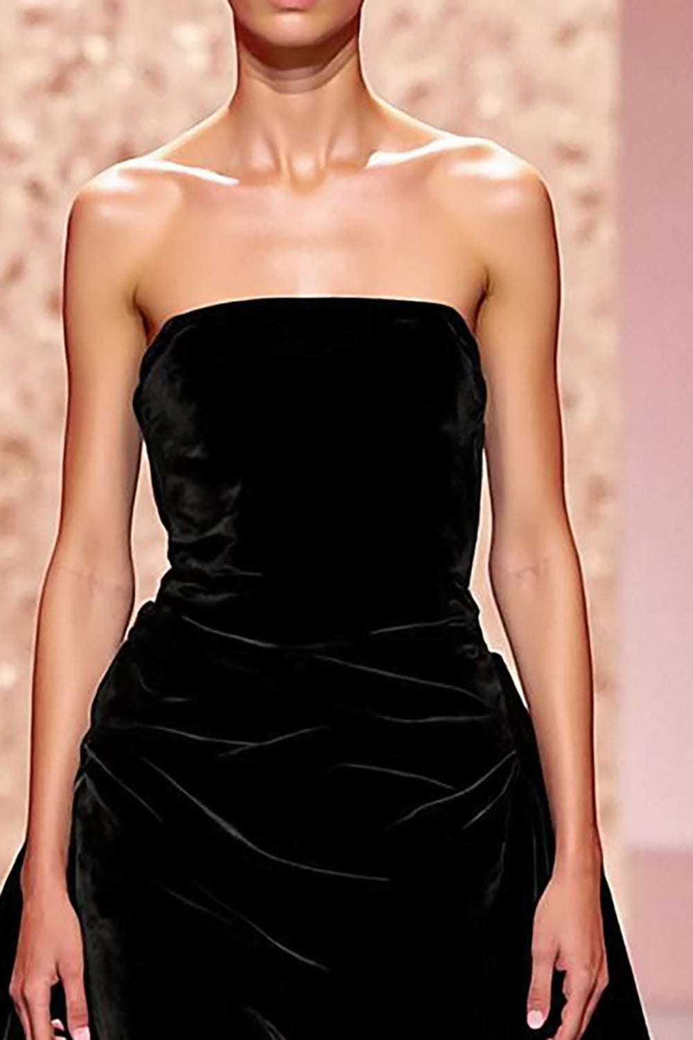 Simple Black Velvet Strapless A Line Long Evening Dress