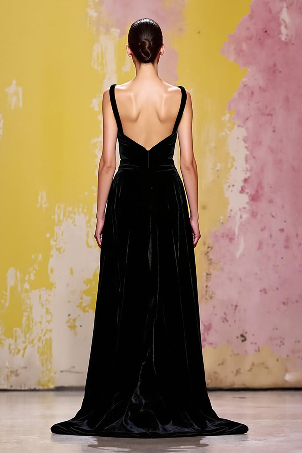 Simple Black Velvet Sheath Long Evening Dress