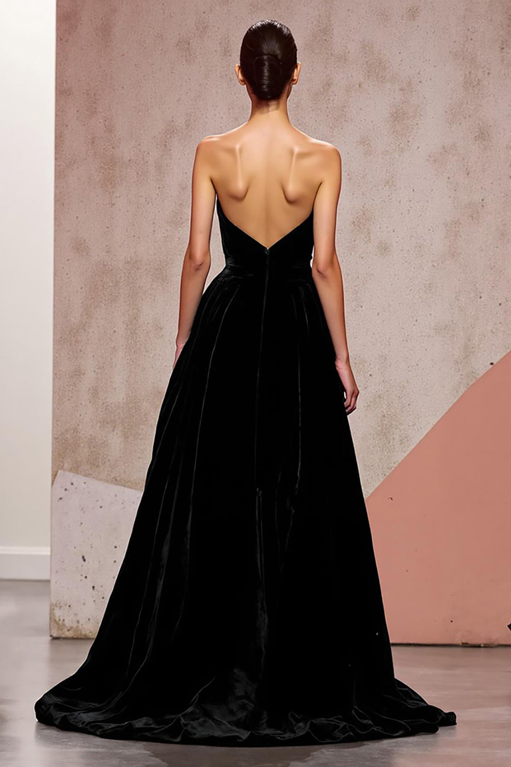 Simple Black Backless Velvet Long Evening Dress