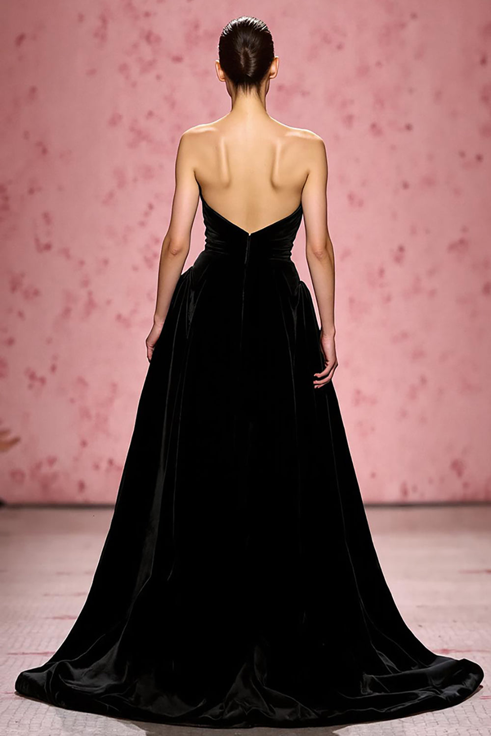 Simple Black Strapless A Line Velvet Long Evening Dress with Slit