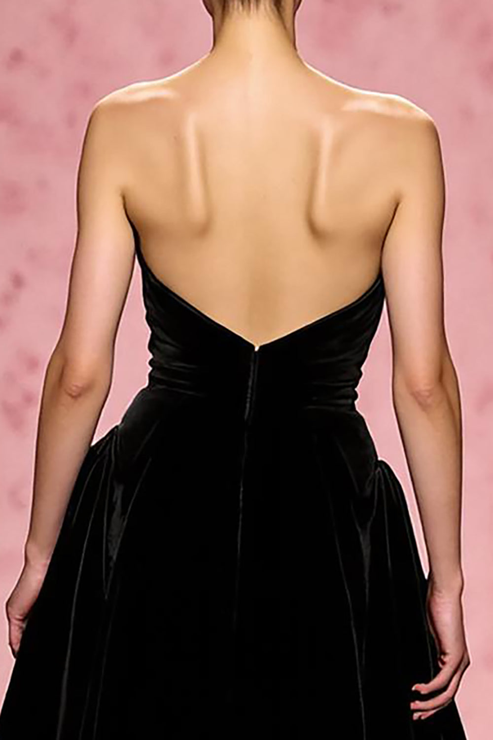 Simple Black Strapless A Line Velvet Long Evening Dress with Slit