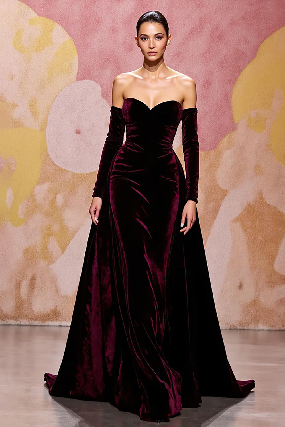 Dark Red Velvet Sweetheart A Line Long Evening Dress