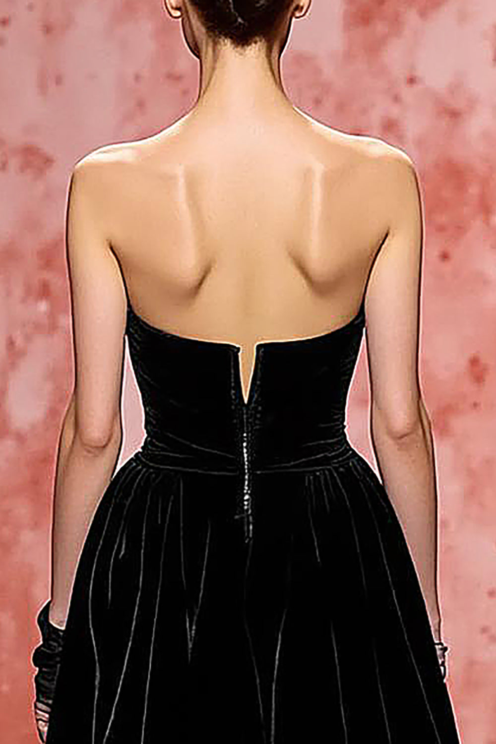 Black Velvet Strapless A Line Long Evening Dress with Slit
