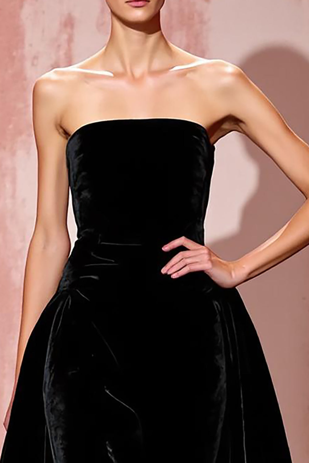 Simple Black A Line Strapless Long Velvet Evening Dress