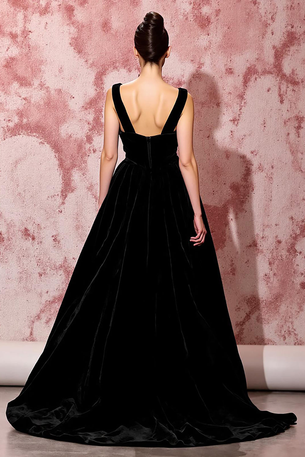 Simple Black Velvet A Line Long Evening Dress