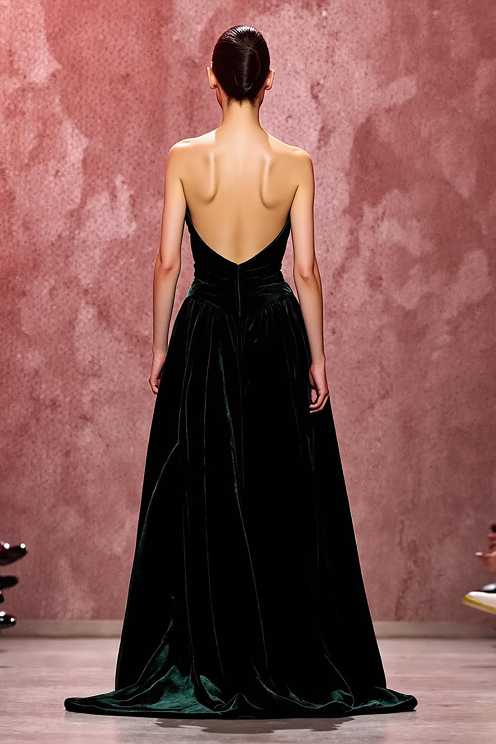Simple Dark Green Velvet Strapless Long Evening Dress
