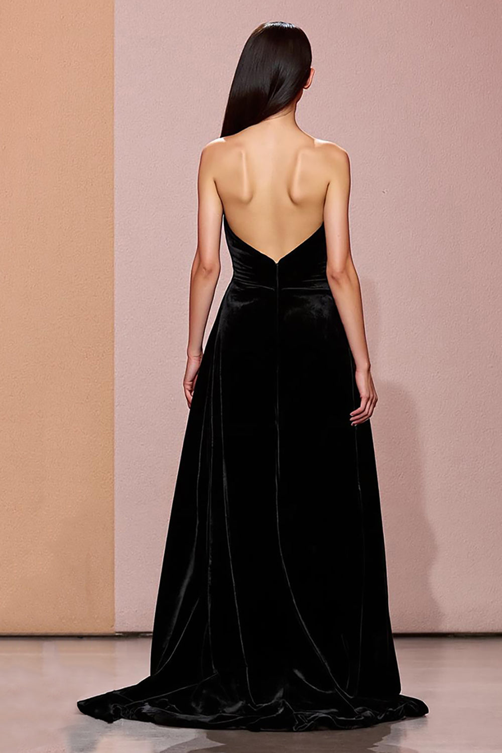 Simple Black Velvet Strapless Long Evening Dress