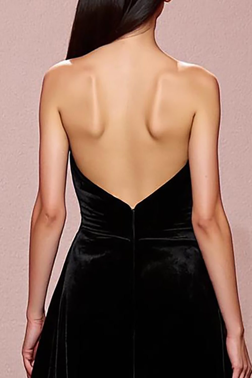 Simple Black Velvet Strapless Long Evening Dress