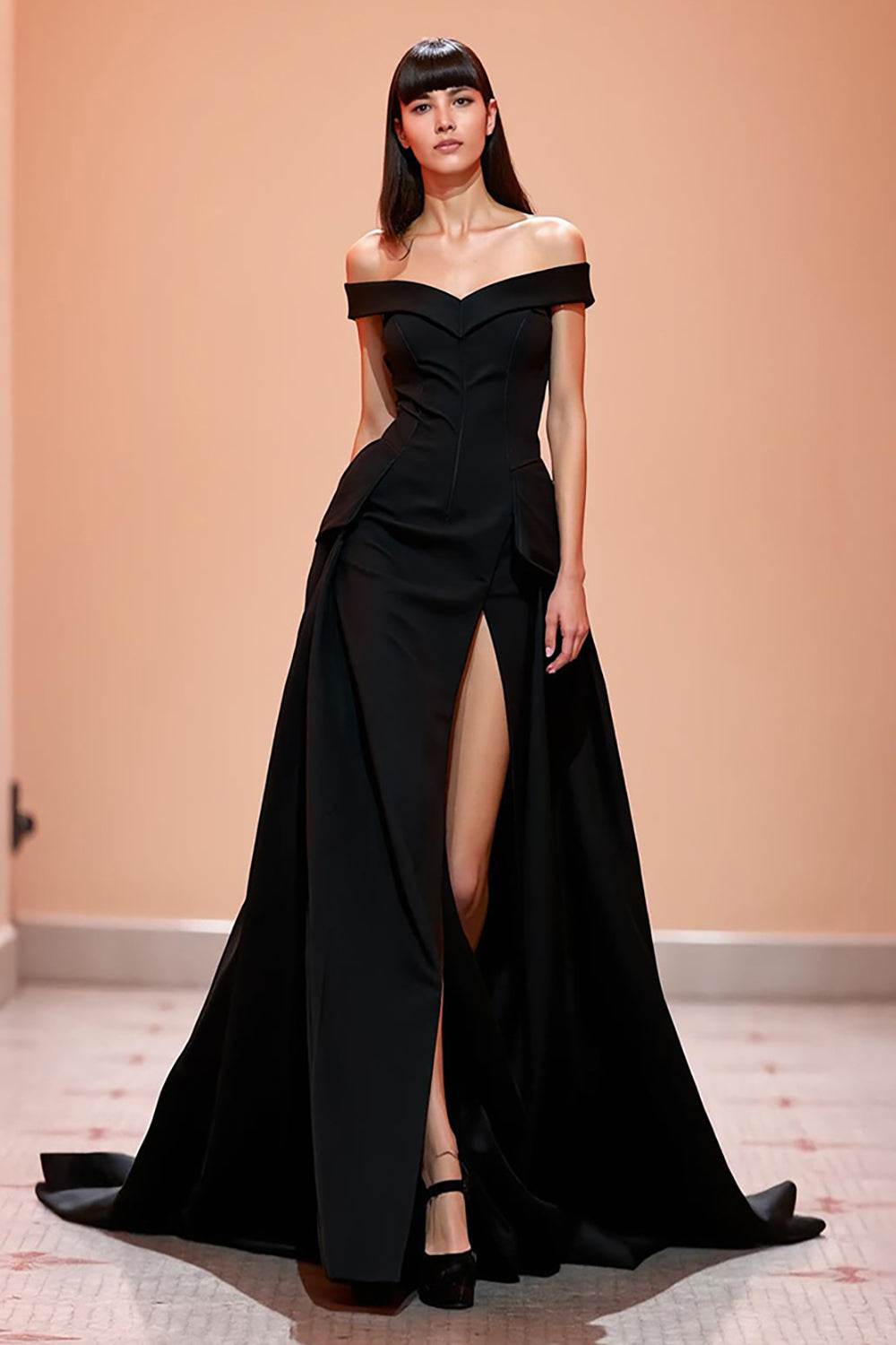 Black Off the Shoulder Corset Long Evening Dress with Slit