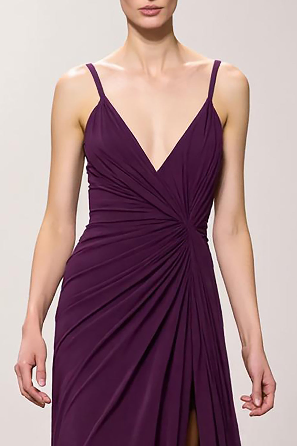 Purple Sheath Chiffon Ruched Long Evening Dress with Slit