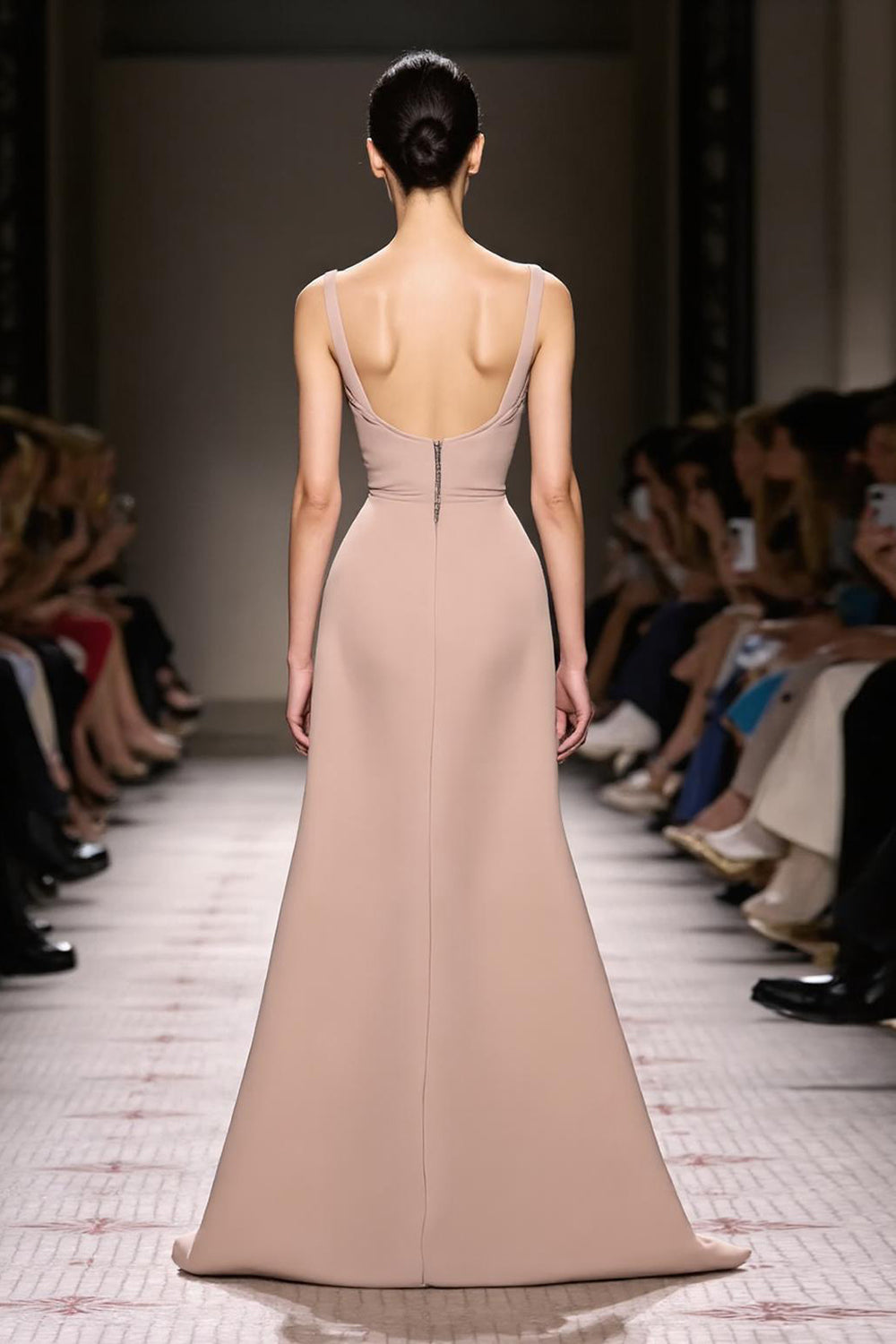 Simple Champagne Mermaid Satin Backless Long Evening Dress