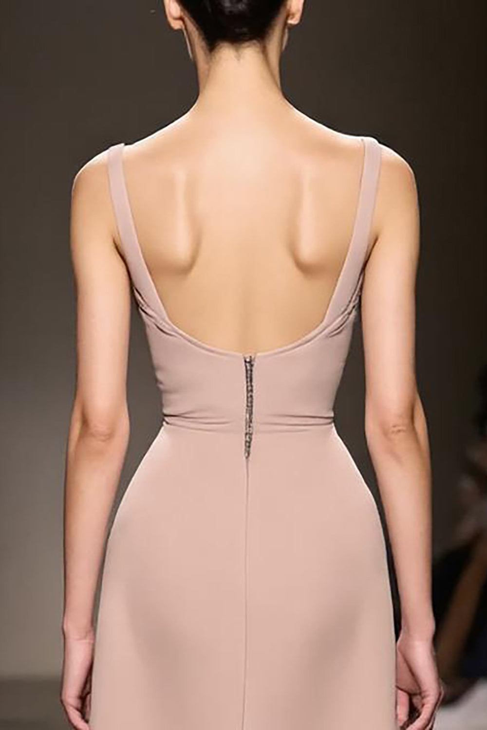 Simple Champagne Mermaid Satin Backless Long Evening Dress