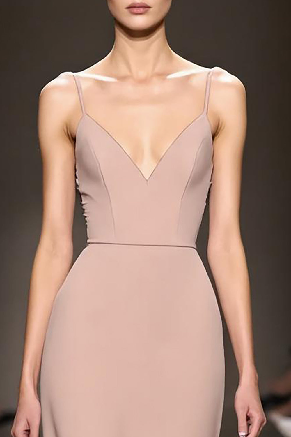 Simple Champagne Mermaid Satin Backless Long Evening Dress