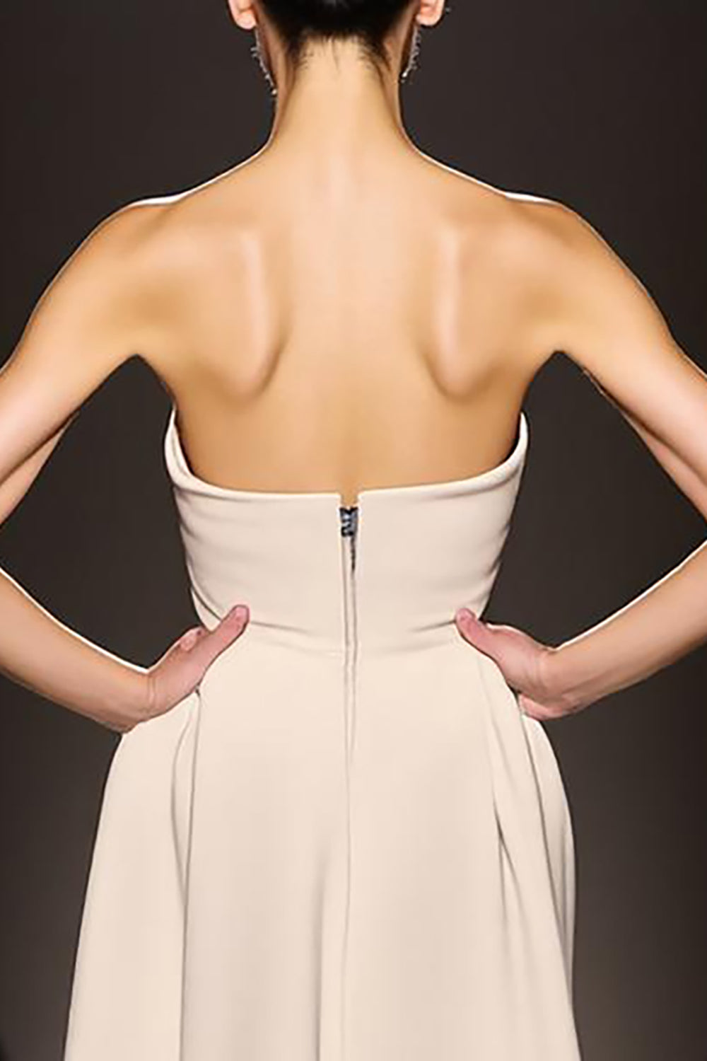 Simple Ivory Strapless Sheath Satin Backless Long Evening Dress