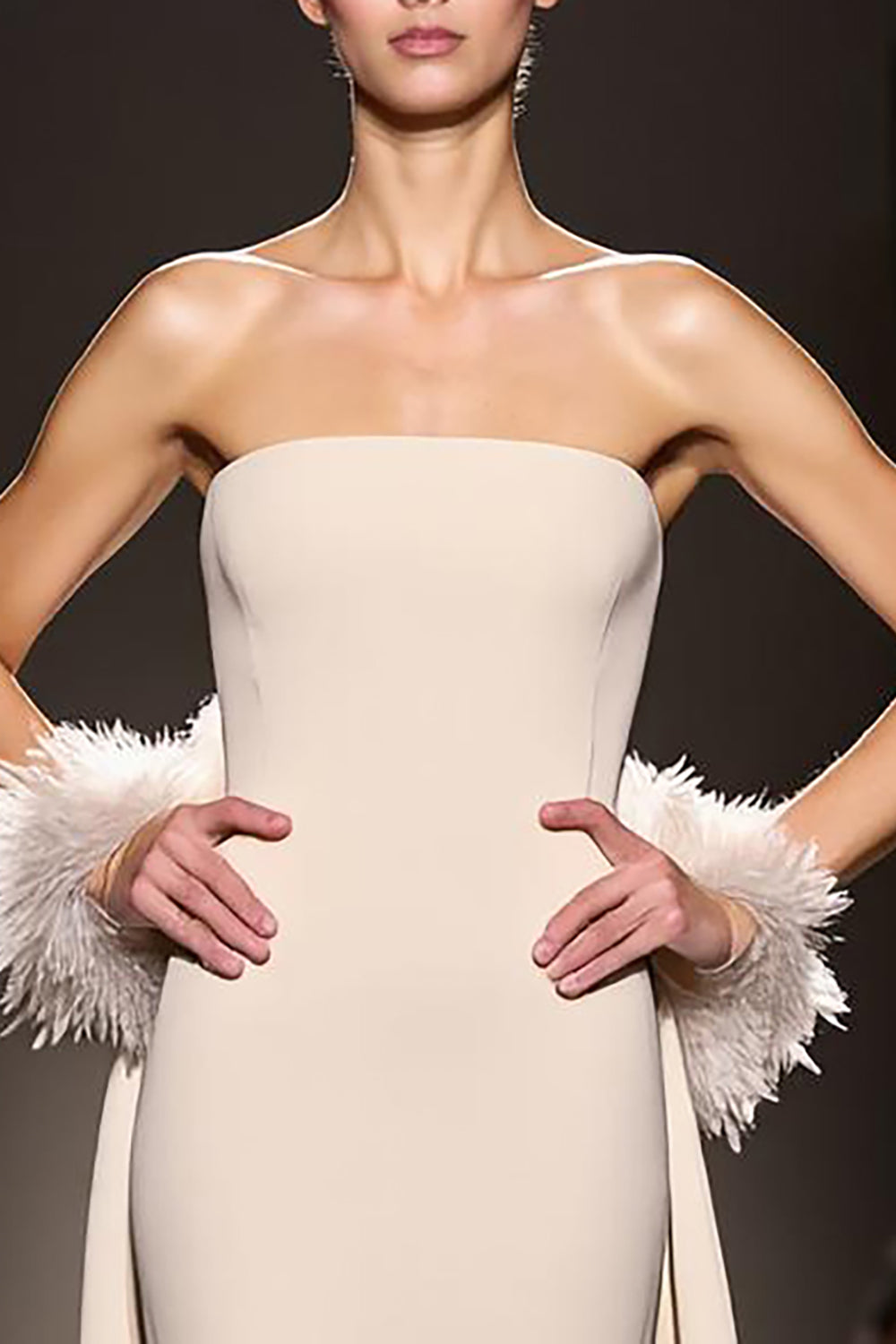 Simple Ivory Strapless Sheath Satin Backless Long Evening Dress