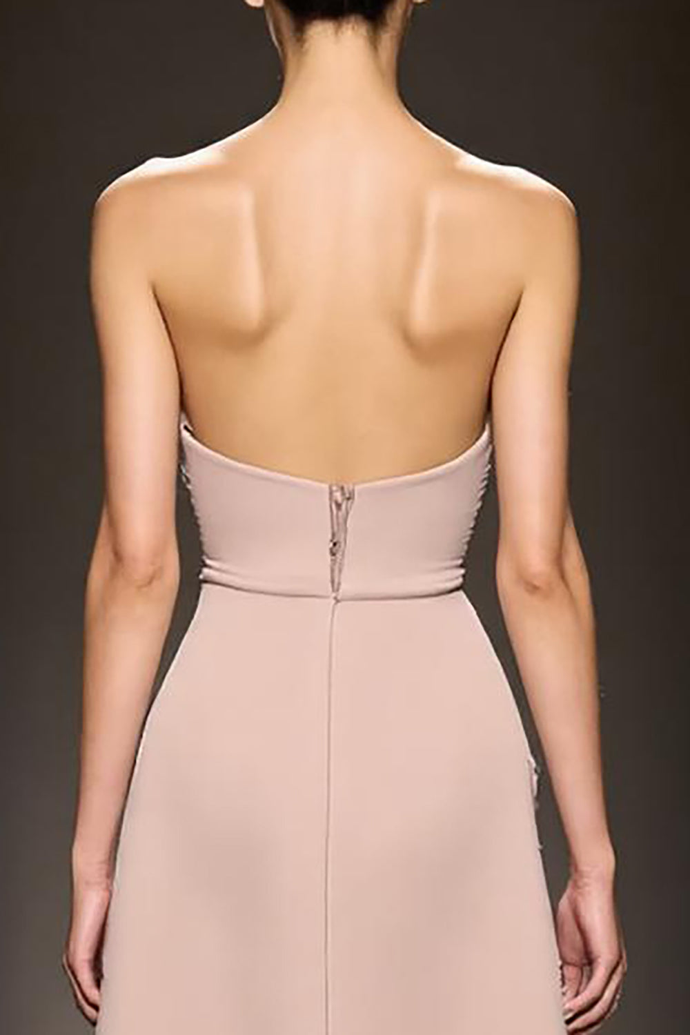 Simple Champagne Strapless Sheath Satin Long Evening Dress with Slit