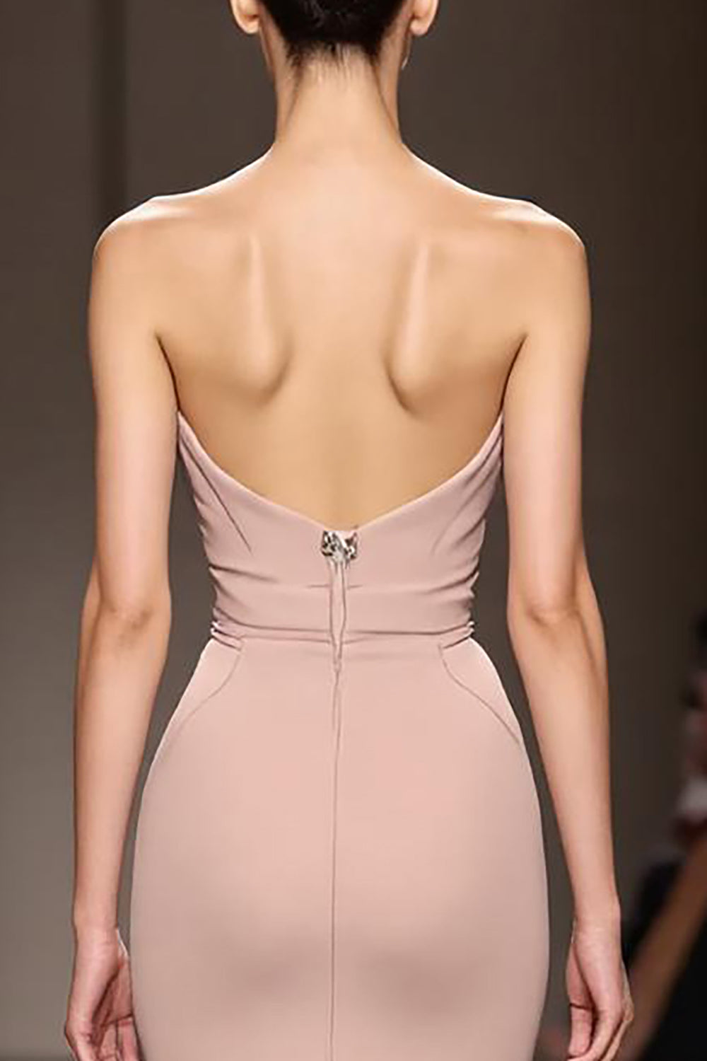 Simple Champagne Strapless Mermaid Backless Long Evening Dress