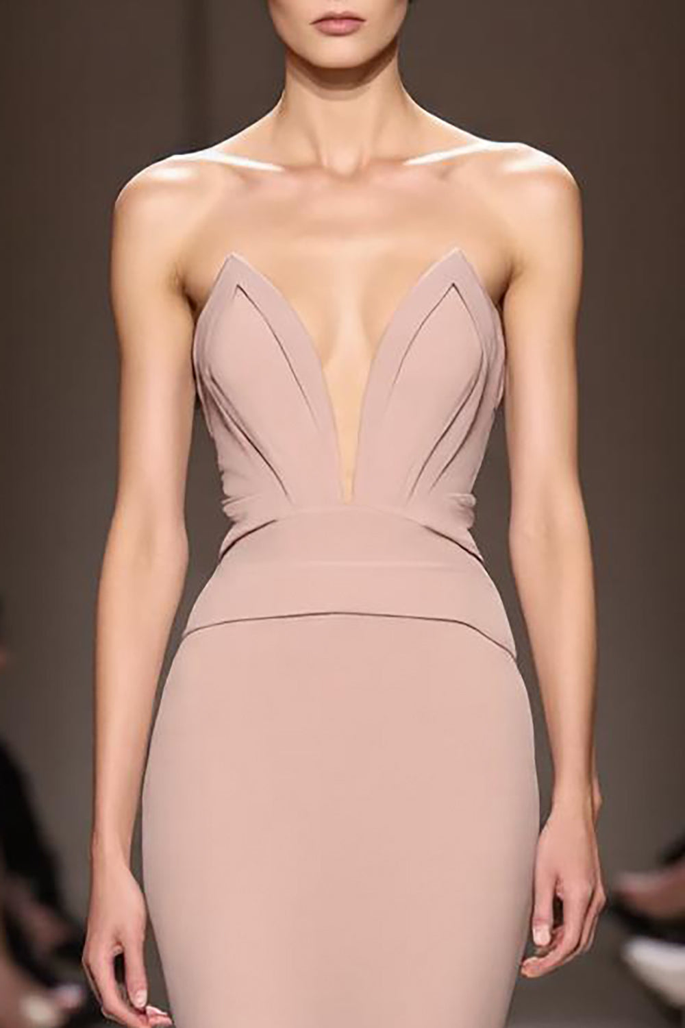 Simple Champagne Strapless Mermaid Backless Long Evening Dress