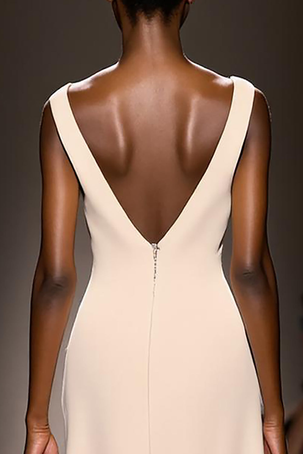 Simple Ivory Sheath V-Neck Satin Backless Long Evening Dress