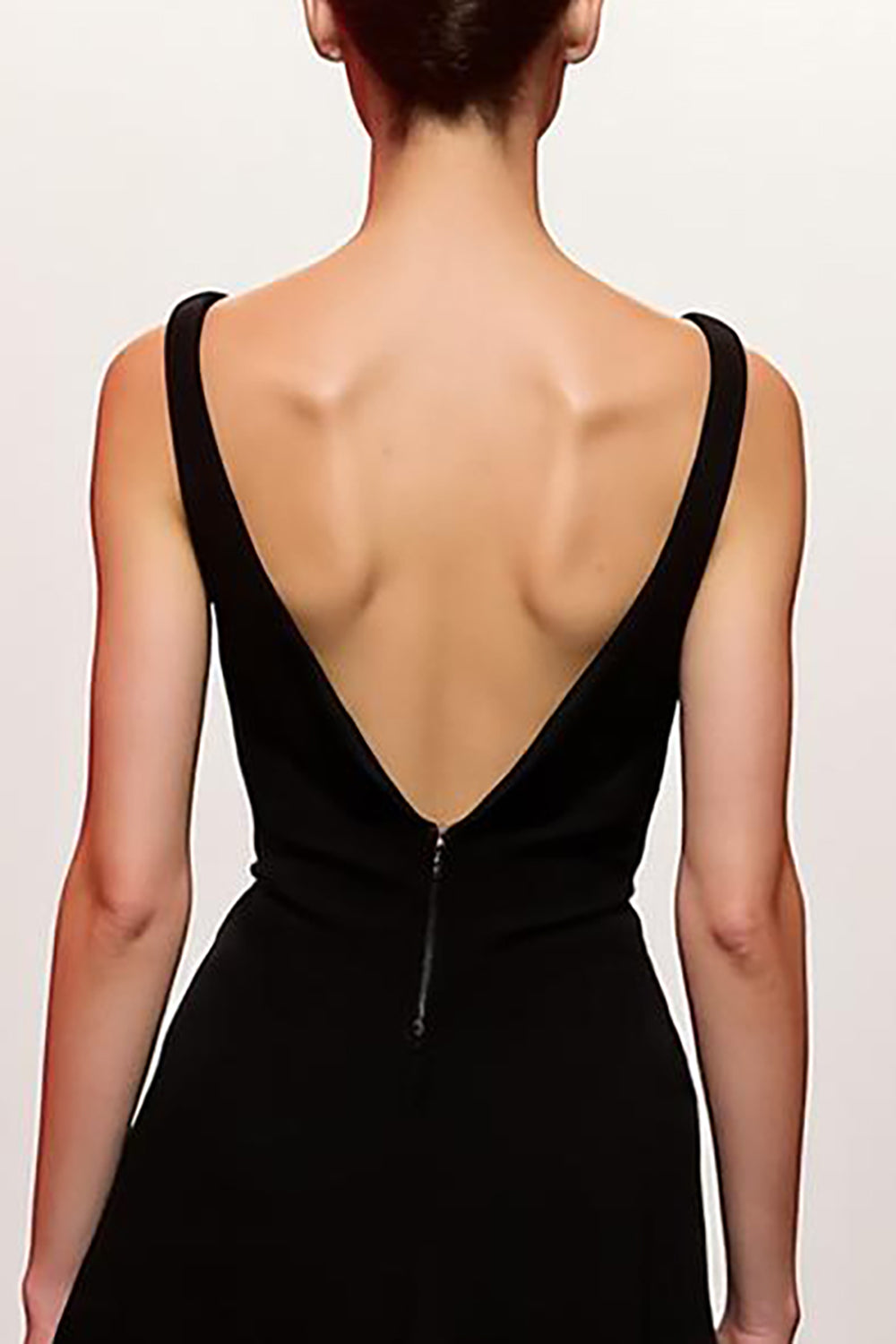Simple Black Sheath Backless V-Neck Long Evening Dress