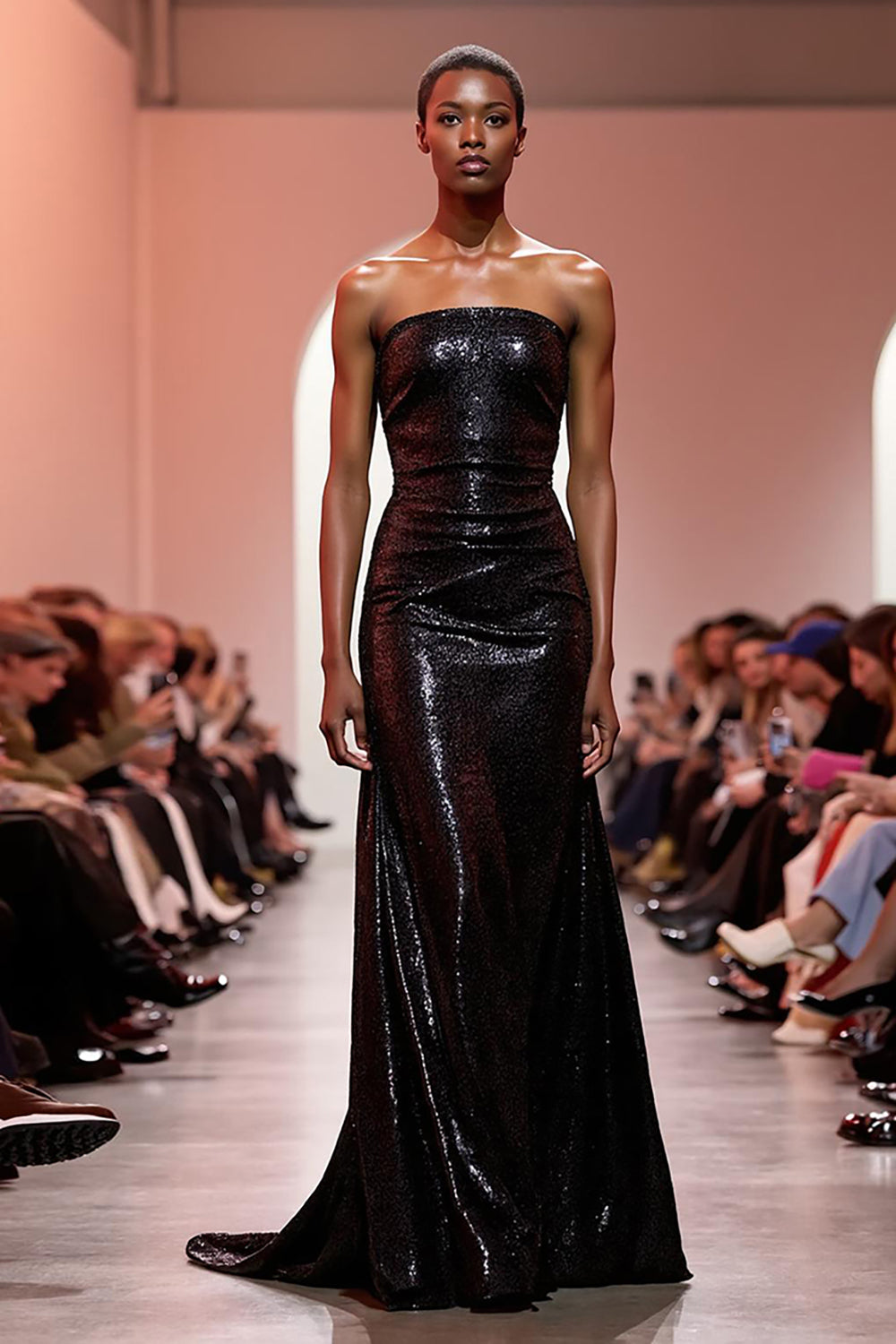 Sparkly Black Sequin Strapless Mermaid Long Evening Dress
