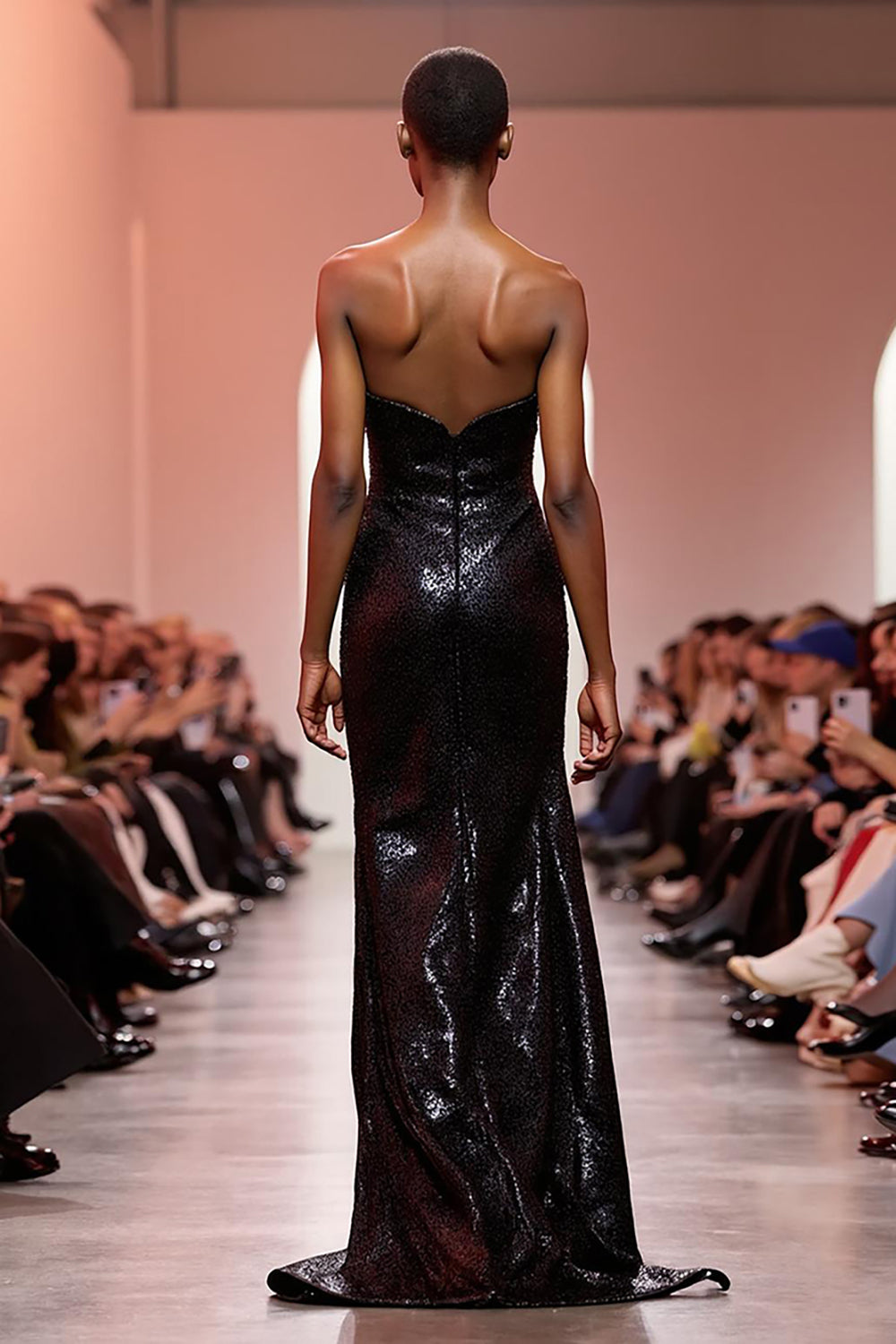 Sparkly Black Sequin Strapless Mermaid Long Evening Dress