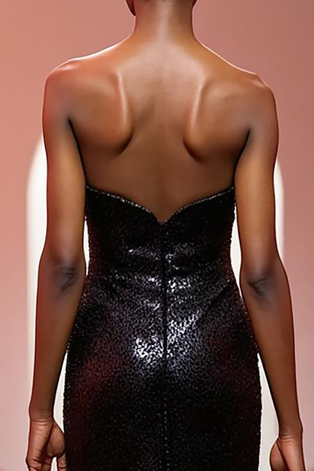 Sparkly Black Sequin Strapless Mermaid Long Evening Dress