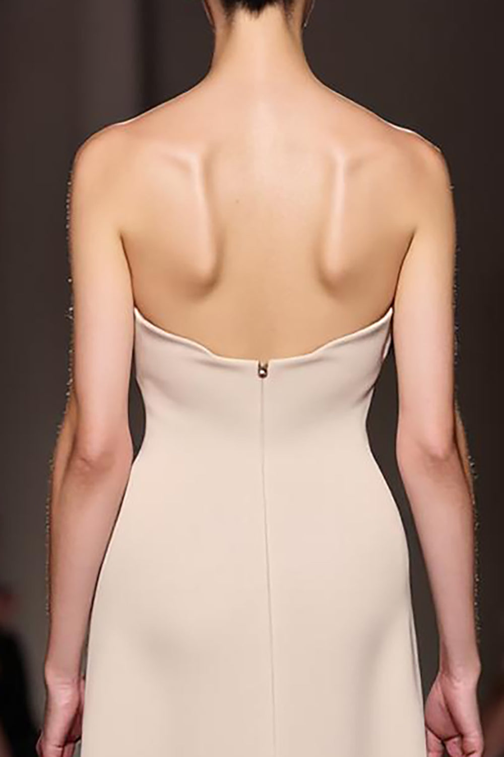 Simple Ivory Strapless Sheath Ruched Long Evening Dress with Slit